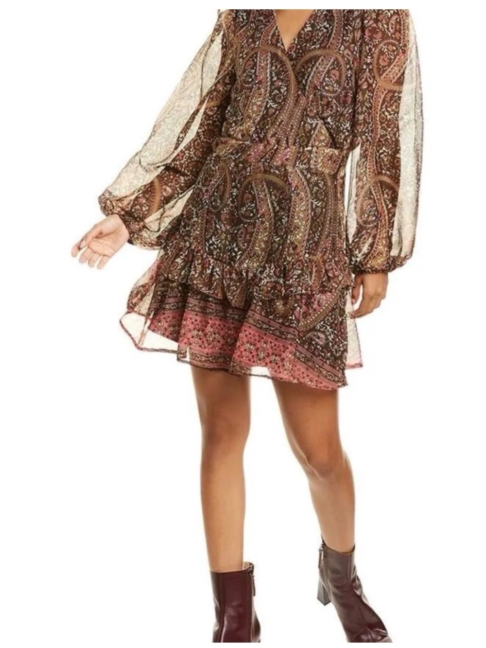 Walter Baker Paisley Long-Sleeve Mini Dress - Brown & Pink size 2